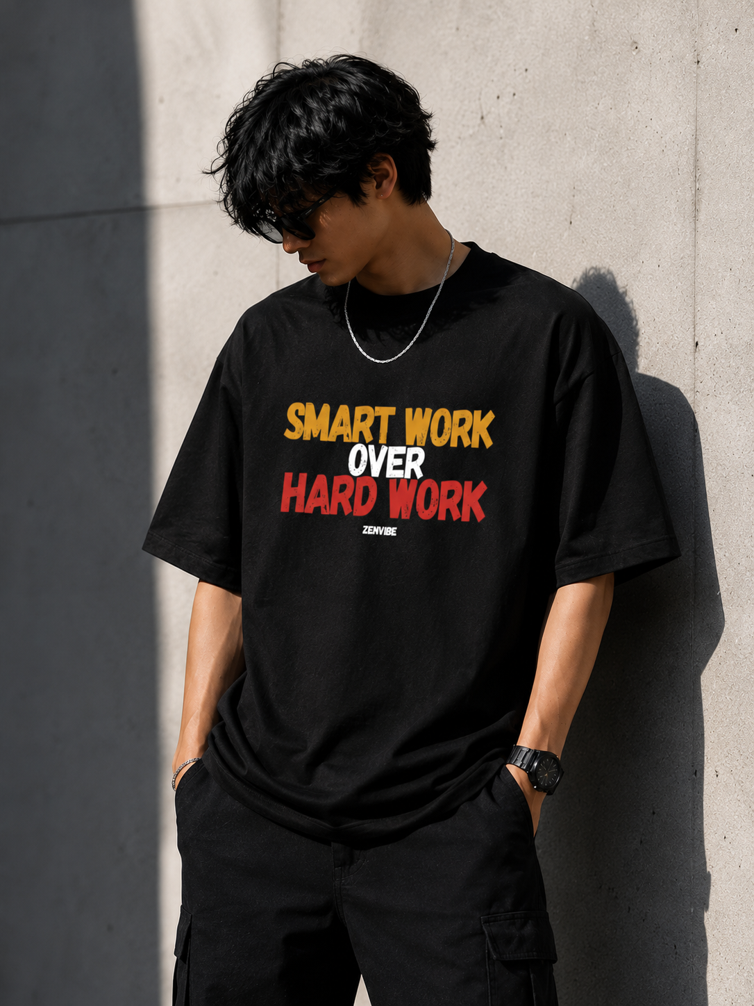 SMART WORK OVER HARD WORK | Oversized Graphic T-Shirt | 180 GSM Premium Cotton | Unisex Streetwear | Zenvibe
