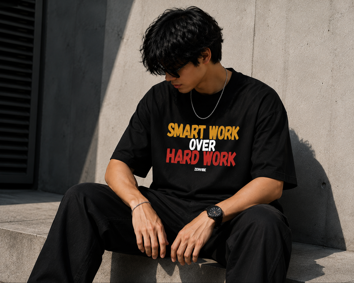 SMART WORK OVER HARD WORK | Oversized Graphic T-Shirt | 180 GSM Premium Cotton | Unisex Streetwear | Zenvibe