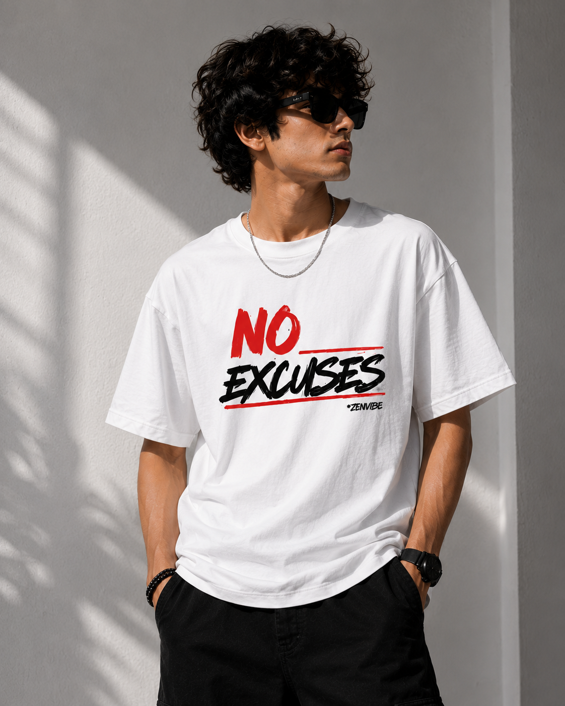 No Excuses white Unisex Oversized T-Shirt |ZENVIBE
