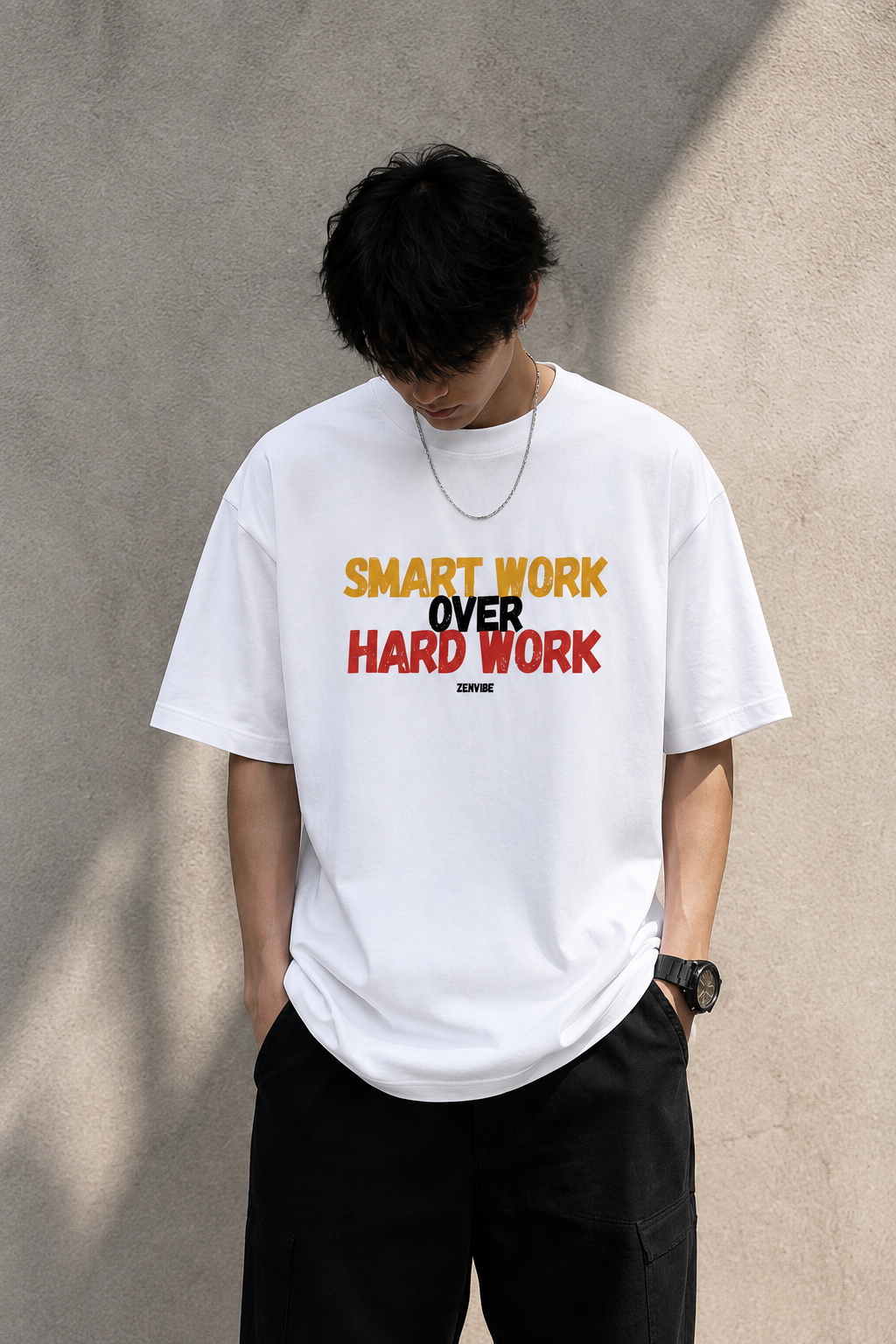 SMART WORK OVER HARD WORK | Oversized Graphic T-Shirt | 180 GSM Premium Cotton | Unisex Streetwear | Zenvibe
