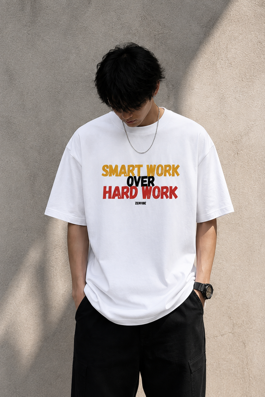 SMART WORK OVER HARD WORK | Oversized Graphic T-Shirt | 180 GSM Premium Cotton | Unisex Streetwear | Zenvibe